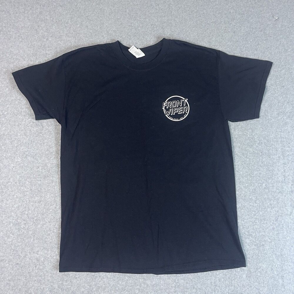 Vintage Style Front Wiper Band Tee - Black Punk Rock Graphic T-Shirt Size L